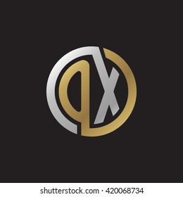 OX initial letters looping linked circle elegant logo golden silver black background