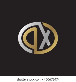 OX initial letters looping linked ellipse elegant logo golden silver black background
