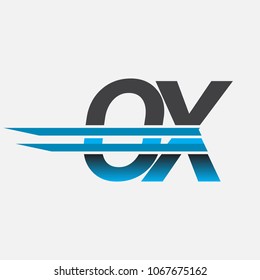 OX initial logo company name colored black and blue, Simple and Modern Logo Design.