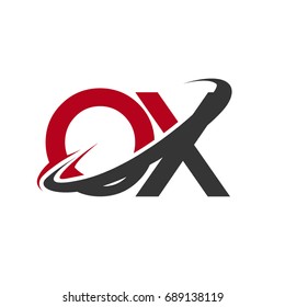 OX initial logo company name colored red and black swoosh design, isolated on white background. vector logo for business and company identity.