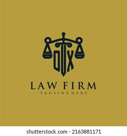 OX initial monogram for lawfirm logo with sword and scale