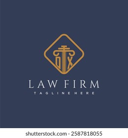 OX initial monogram logo for lawfirm with pillar in creative square design