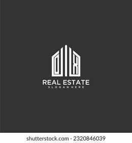 OX-Logo mit anfänglichem Monogramm-Logo für Immobilien mit Eigenheimformen und kreativem Design
