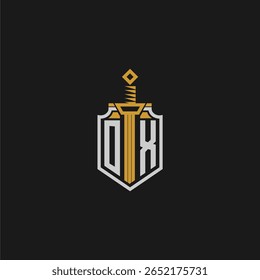 Monograma inicial OX para imagem em estilo escudo e espada
