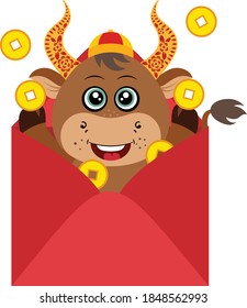 Ox inside an envelope for good luck in new year
