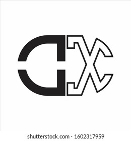 OX Letter logo monogram with oval shape negative space design template white background