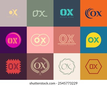 OX logo company template. Letter o and x logotype. Set different classic serif lettering and modern bold text with design elements. Initial font typography. Collection trendy business identity.