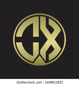 OX Logo monogram circle with piece ribbon style on gold colors