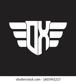 OX Logo monogram with emblem and wings element design template
