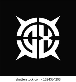OX Logo monogram with four pieces circle slice design template on Black Background