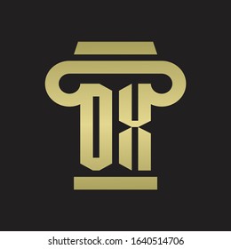 OX Logo monogram with pillar style design template with gold colors