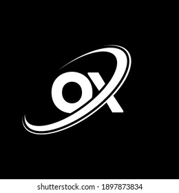 OX logo. O X design. White OX letter. OX O X letter logo design. Initial letter OX linked circle uppercase monogram logo.