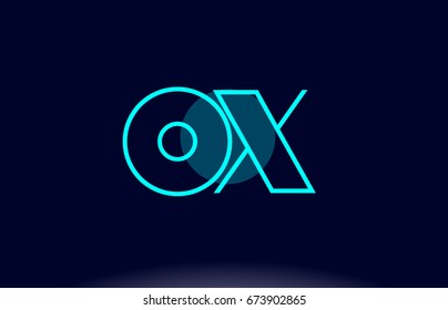 ox o x blue line circle letter logo alphabet creative company vector icon design template
