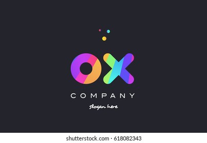ox o x  creative rainbow green orange blue purple magenta pink artistic alphabet company letter logo design vector icon template