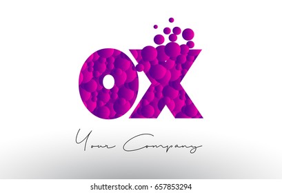 OX O X Dots Letter Logo with Purple Pink Magenta Bubbles Texture Vector.
