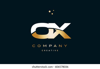 ox o x  white yellow gold golden metal metallic luxury alphabet company letter logo design vector icon template