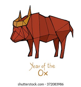 Ox Origami, Chinese Zodiac. Hand Drawn Vector Illustration