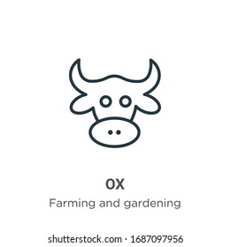 Ox outline vector icon. Thin line black ox icon, flat vector simple element illustration from editable farming concept isolated stroke on white background