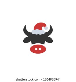 Ox in santa claus hat icon on a white background