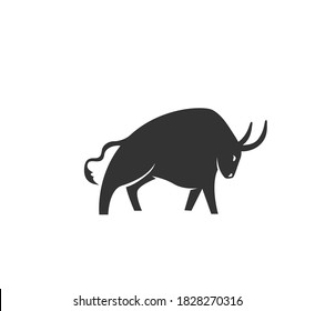 Ilustración vectorial de silueta ox. Logo de toros blancos y negros en un sencillo estilo plano. Aislado sobre fondo blanco.