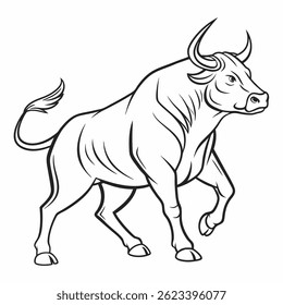 Arte de línea de Vector de Vector de buey sobre fondo blanco