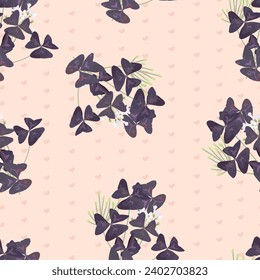 oxalis and small flowers seamless pattern