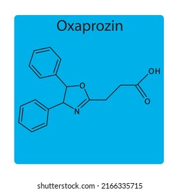 Oxaprozin molecular structure, flat skeletal chemical formula. NSAID drug used to treat osteoarthritis, rheumatoid arthritis, arthritis. blue background Vector illustration.
