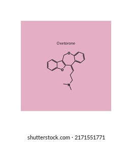 Oxetorone molecule flat skeletal structure, Serotonin antagonist, antihistamine, alpha blocker class drug used to treat migraine. Vector illustration on pink background.