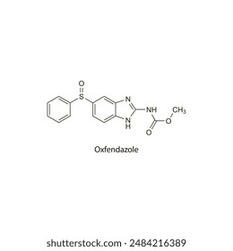 Oxfendazole flat skeletal molecular structure Anthelmintic agent drug used in worm infection treatment. Vector illustration scientific diagram.