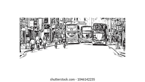 Oxford city in central southern England. Hand drawn sketch illustration in vector.