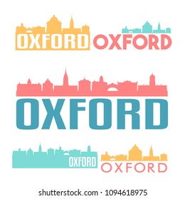 Oxford England Flat Icon Skyline Vector Silhouette Design Set