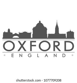 Oxford England Skyline Silhouette Design City Vector Art Famous Buildings.