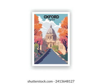 Oxford, England. Vintage Travel Posters. Vector art. Famous Tourist Destinations Posters Art Prints Wall Art and Print Set Abstract Travel for Hikers Campers Living Room Decor