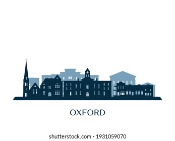 Oxford, Mississippi skyline, monochrome silhouette. Vector illustration.