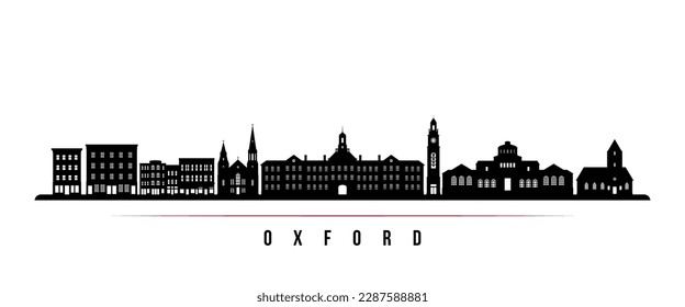 Banner horizontal en el horizonte de Oxford, Ohio. Silueta blanca y negra de Oxford, Ohio. Plantilla de vectores para su diseño. 