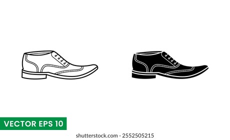 Icono del Vector de los zapatos de Oxford del arte de la línea y de los glifos aislado en el fondo blanco