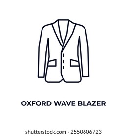 Icono de contorno de Oxford Wave Blazer. Vector lineal del concepto de la ropa. Línea delgada oxford onda blazer icono aislado sobre fondo blanco