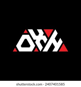 OXH triangle letter logo design with triangle shape. OXH triangle logo design monogram. OXH triangle vector logo template with red color. OXH triangular logo Simple, Elegant, and Luxurious design.