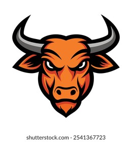 An ox-head mascot logo features a powerful, stylized ox face with prominent horns and bold expression. Designed to convey strength and determination, ideal for sports teams or brands.