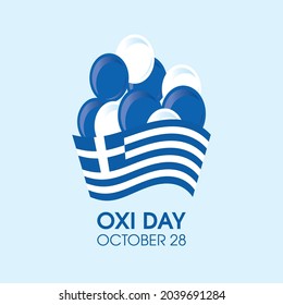 Oxi Day public holiday in Greece and Cyprus vector. Waving Greek flag with inflatable balloons icon vector. 