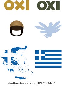 Oxi / No Day Celebration Greece: 28 October 1940 icons set