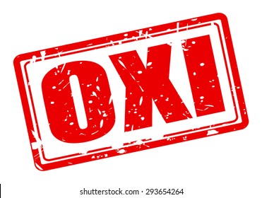 OXI red stamp text on white (NO in Greek)