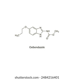 Oxibendazole flat skeletal molecular structure Anthelmintic agent drug used in worm infection treatment. Vector illustration scientific diagram.