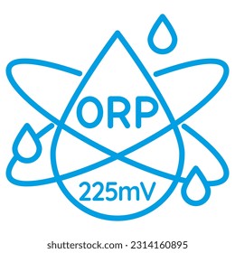 Oxidation Reduction Potential ORP 225 mV calibration icon for measuring water quality. Simple vector blue symbol with thin lines isolated on transparent background