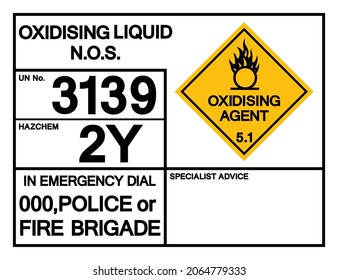 Oxidising Liquid N.O.S. UN 3139 Symbol Sign, Vector Illustration, Isolate On White Background, Label .EPS10