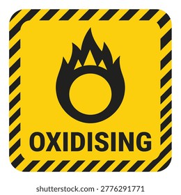 Oxidising warning sign with flame symbol on yellow background icon