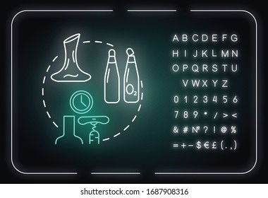 Oxidized wine neon light concept icon. Alcohol drink flaws indication, winetasting idea. Outer glowing sign with alphabet, numbers and symbols. Heat damage sign. Vector isolated RGB color illustration