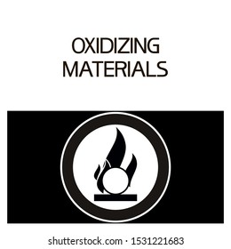 Oxidizing materials.Sign.
Hazardous substances warning sign, black and white image with text.