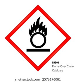 Oxidizing warning sign. Globally harmonized system hazard pictograms symbol. Warning symbol GHS icon. Oxidizing gases, liquids, solids warning sign.