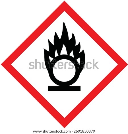 Oxidizing warning sign. Globally harmonized system hazard pictograms symbol. Warning symbol GHS icon. Oxidizing gases, liquids, solids warning sign.
